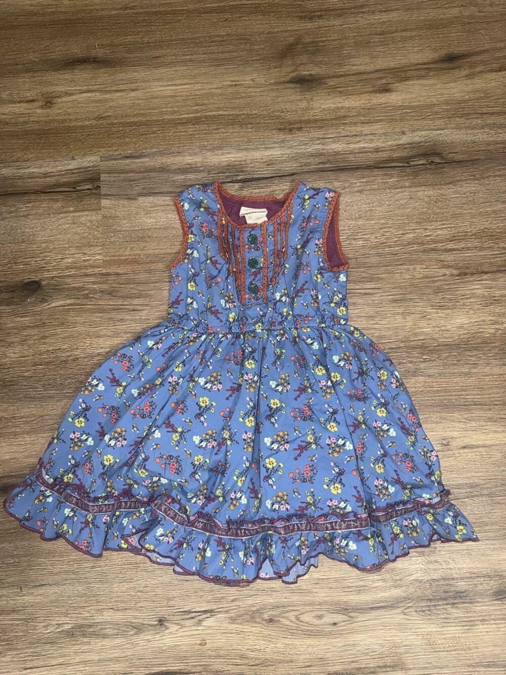 2014 Matilda Jane Secret Fields Forget Me Not Blue Sleeveless Floral Dress Sz 4